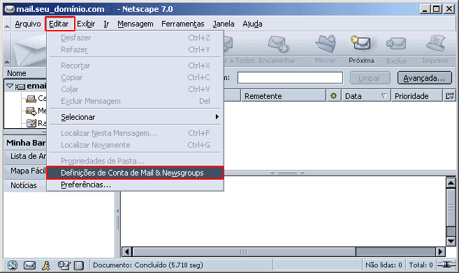 Configuração de email no Netscape