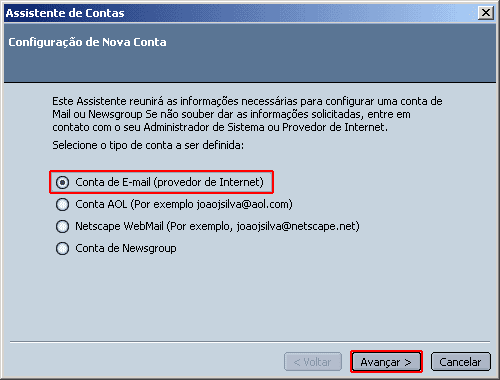 Configuração de email no Netscape