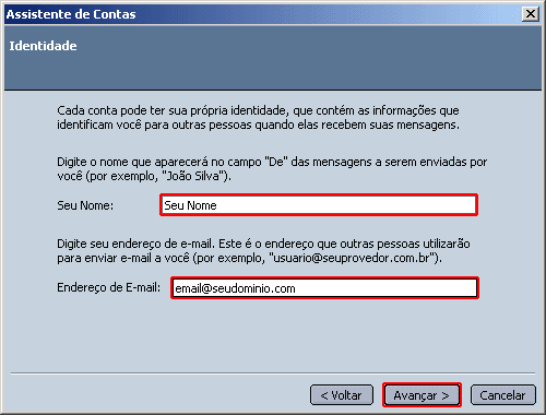 Configuração de email no Netscape