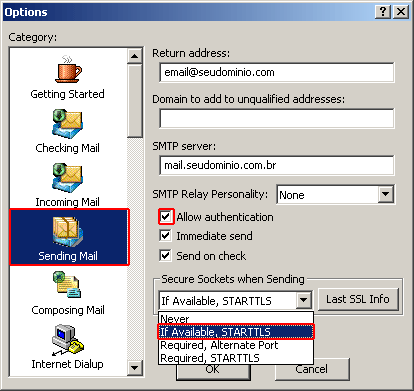 Configuração de email em Eudora