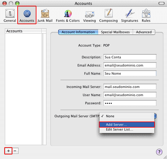 Configuração de email MAc Mail