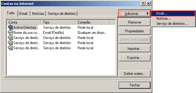 Configuração de e-mail em Outlook Express